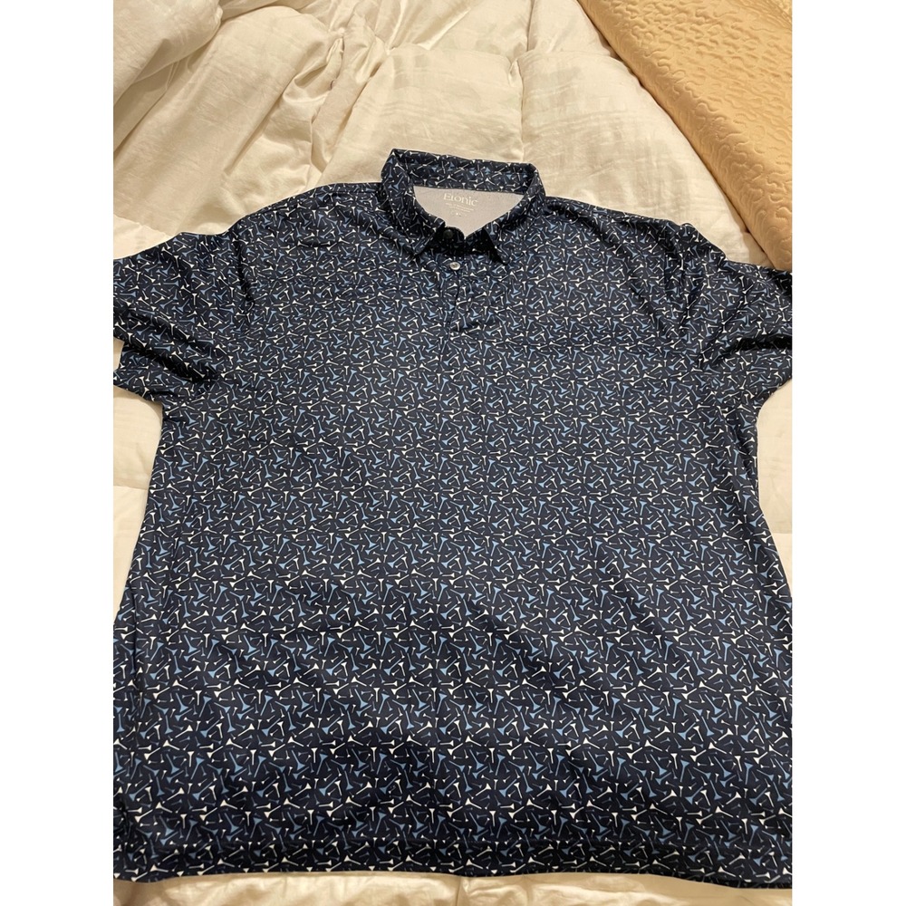 Etonic Mens Golf Polo Shirt XL Blue Geometric Golf Tee Print Performance Shirt